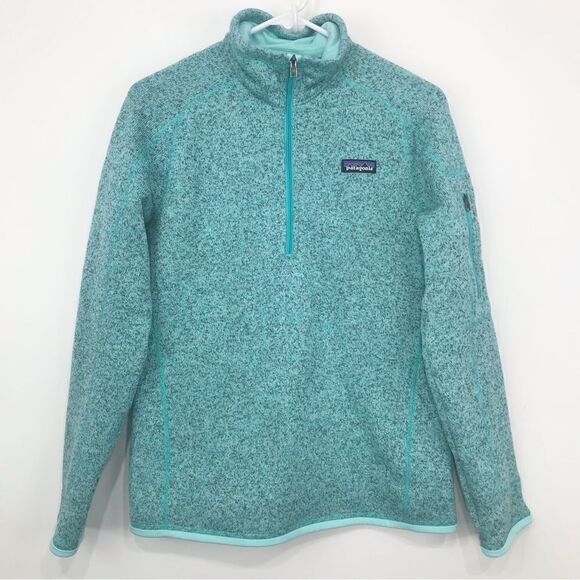 Patagonia Mint Green Gray Mottled Quarter Zip Knit Fleece Pullover - Picture 1 of 14